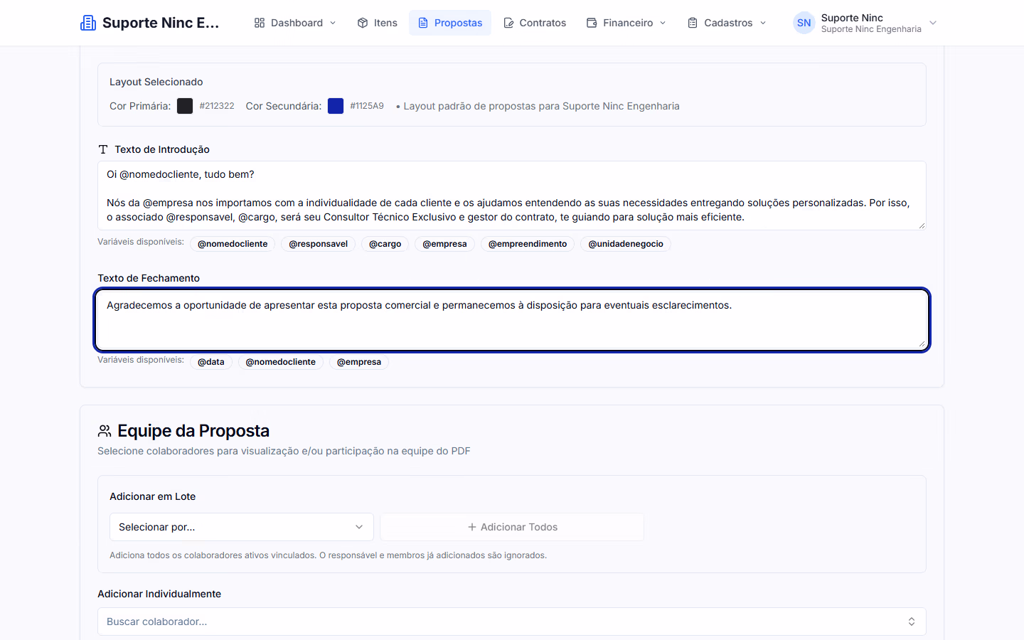 Etapa de layout e apresentação com o modelo visual e o texto de fechamento